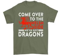 Vieni Dalla Parte Gallese Dragons Wales Rugby Maglietta Uomo 100% Cotone