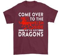 Vieni Dalla Parte Gallese Dragons Wales Rugby Maglietta Uomo 100% Cotone