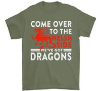 Vieni Dalla Parte Gallese Dragons Wales Rugby Maglietta Uomo 100% Cotone