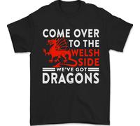 Vieni Dalla Parte Gallese Dragons Wales Rugby Maglietta Uomo 100% Cotone