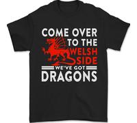 Vieni Dalla Parte Gallese Dragons Wales Rugby Maglietta Uomo 100% Cotone