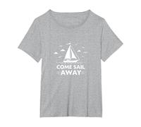 Vieni Sail Away Nautical Adventure Barca a Vela Maglietta, Donna Plus-Size, Grigio Melange, 5X