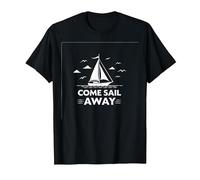 Vieni Sail Away Nautical Adventure Barca a Vela Maglietta, Uomo, Nero, S