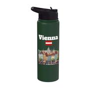 Vienna viaggio souvenir skyline amante Austria mappa bandiera austriaca Stainless Steel Insulated Water Bottle