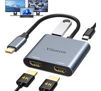 VIENON Adattatore da USB C a doppio HDMI 4K a 60 Hz, adattatore HDMI USB C Hub per doppi monitor con USB-A 3.0, 100 W PD compatibile per MacBook Air/Pro, più laptop Thunderbolt 3/4