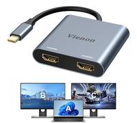 VIENON - Adattatore USB C a doppio HDMI da 4 K a 60 Hz, splitter da tipo C a HDMI per 2 monitor, (Thunderbolt 3/4) USB C a Dual HDMI Hub Extender visualizzazione per MacBook Air/Pro, Dell XPS