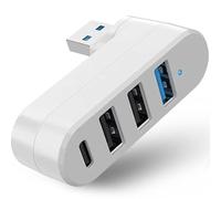 VIENON Hub USB 3.0 a 4 porte [girevole a 90°/180°], splitter USB con 3 porte USB e 1 porta USB C di alimentazione/dati, prolunga USB per laptop, auto, iMac, MacBook Air, MacBook Pro, bianco