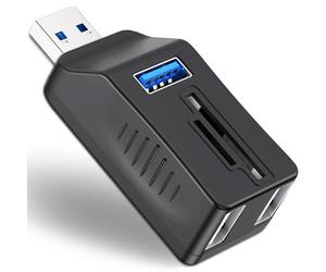 VIENON Hub USB 3.0 a 5 porte con lettore di schede SD TF, adattatore prolunga USB con lettore di schede SD/Micro SD, porte USB 3.0/2.0, splitter USB portatile per laptop, PC, fotocamera, driver flash,