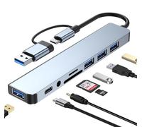 VIENON Hub USB C Hub USB 3.0, splitter USB in alluminio con 1 x USB 3.0, 3 x USB 2.0 e 1 x USB C, lettore di schede SD/TF, porte AUX da 3,5 mm per MacBook Pro Air e altri dispositivi PC/laptop/tablet