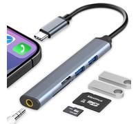 VIENON - Lettore di schede SD con hub USB C 5 in 1, in alluminio, con jack per cuffie da 3,5 mm, lettore di schede SD/TF e 2 porte USB A per MacBook Air/Pro, iPad Pro e altri computer portatili/tablet