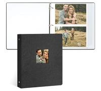 Vienrose Album Fotografico Autoadesivo, 3 Anelli, Copertina in Lino, 20 Fogli/40 Pagine, per Foto 10x15, 13x18, 18x24 cm (Nero)