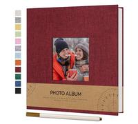 Vienrose Album Fotografico Autoadesivo con Finestra di Visualizzazione 10 x 15, Piccolo Album Scrapbook con Copertina in Lino 40 Pagine Bianche con Penna in Metallo,17x18 cm Rosso