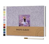 Vienrose Album Fotografico Autoadesivo con Finestra di Visualizzazione 10 x 15, Piccolo Album Scrapbook con Copertina in Lino 60 Pagine Bianche con Penna in Metallo, 21,5x30 cm Viola