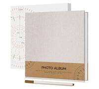 Vienrose Album Fotografico Autoadesivo per Immagine 10x15, Piccola Copertina di Lino Album Scrapbook 40 Pagine Bianche Fai Da Te Libro Scrap con Una Penna Metallica, 17x18 cm Beige