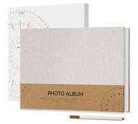 Vienrose Album Fotografico Autoadesivo per Immagine 10x15, Piccola Copertina di Lino Album Scrapbook 60 Pagine Bianche Fai Da Te Libro Scrap con Una Penna Metallica, 21,5x30 cm Beige