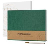Vienrose Album Fotografico Autoadesivo per Immagine 10x15, Piccola Copertina di Lino Album Scrapbook 40 Pagine Bianche Fai Da Te Libro Scrap con Una Penna Metallica, 21,5x30 cm Verde scuro