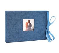 Vienrose Album Fotografico Piccolo 10x15 con Copertina in Tessuto di Lino, Mini Album con Tasche, Pagine Trasparenti per 52 Foto, Libro di Foto di Cartoline Piccole Blu (1 Confezione)