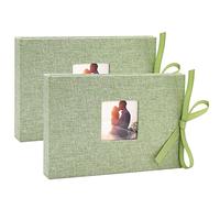 Vienrose Album Fotografico Piccolo 10x15 con Copertina in Tessuto di Lino, Mini Album con Tasche, Pagine Trasparenti per 52 Foto, Libro di Foto di Cartoline Piccole Verde Erba (2 Confezione)