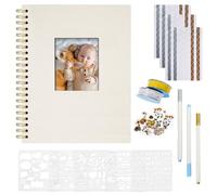 Vienrose Album Scrapbook 20,5x28 cm Copertina in lino Album Fotografico con 80 Pagine Carta Kraft Bianca Bianca, Kit di Forniture Scrapbooking fai da te per Matrimonio Famiglia Viaggio, Beige