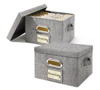 Vienrose Greeting Card Organizer, Scatola Portaoggetti con 20 Divisori Regolabili Pieghevole per 150 Biglietti, Adesivi per Ricette Foto Buste Bollette Dischi in Vinile, Grigio, 2 Pacchetti