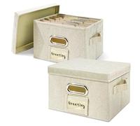 Vienrose Greeting Card Organizer, Scatola Portaoggetti con 20 Divisori Regolabili Pieghevole per 150 Biglietti, Adesivi per Ricette Foto Buste Bollette Dischi in Vinile, Beige, 2 Pacchetti