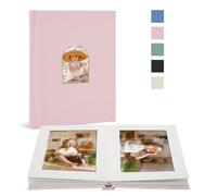 Vienrose Premium Piccolo Album Fotografico 10x15 per 30 Foto, Copertina in Lino con Spazio per Scrivere, Ideale per Viaggi di Matrimonio, Rosa