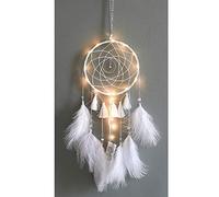 Vientiane Acchiappasogni, Acchiappasogni Fatto a Mano con Piume, Acchiappasogni Bianco con Luce a LED, Decorazione da Appendere a Parete Regali Artigianali della Mitologia Indiana Americana