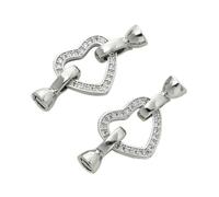 VIEPGJ 2/4 pezzi di fermagli a forma di cuore in ottone placcato oro 14/18 carati, con chiusura a fiocco, per fai da te, perline, creazione di gioielli - Platino 06-2 pezzi