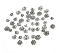 VIEPGJ 50 pezzi di perline distanziatrici a forma di fiore in foglia d'oro color argento antico tibetano per la creazione di gioielli, accessori fai da te per lavori a maglia - 10 stili 100 pezzi_a