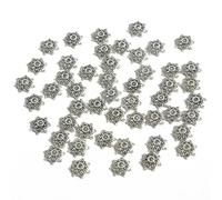 VIEPGJ 50 pezzi di perline distanziatrici a forma di fiore in foglia d'oro color argento antico tibetano per la creazione di gioielli, accessori fai da te per ricamo - 9 mm_f