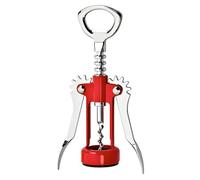 VIER - Cavatappi a doppia leva, 2 in 1 per vino e birra tipo cantina barista con tiro a spirale e decapsulatore in acciaio, corpo robusto e resistente, 16,5 x 6,5 cm, colore rosso e metallico, 1 pz.