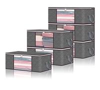 Vieshful 6 Piezas Bolsa de Almacenamiento de Ropa, Organizador de Armario Plegable Transpirable con Asa Reforzada para Edredones, Mantas, Ropa de Cama,Grigio