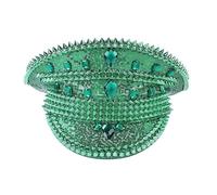 VIESSLG Cappello da Capitano con Paillettes e Rivetti Punk, Ideale for addii al Nubilato, Addio al Celibato, Festival Musicali, martedì Grasso e Feste a Tema(Green)