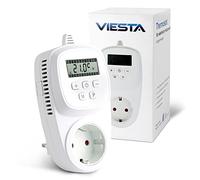 VIESTA® TH12 Termostato a presa - Digitale (230V/3600W), programmabile con memoria EEPROM, protezione antigelo, programma settimanale e display temperatura - per riscaldatori e dispositivi