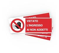 ►VIETATO L'INGRESSO AI NON ADDETTI - Confezione da 4 Pezzi - Segnaletica di Sicurezza - Segnali di Divieto - f.to 300x110 mm (24.057-4 pz)