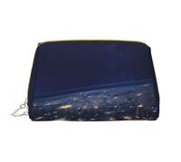 View of Earth - Trousse in pelle con cerniera, per penne, cancelleria, rossetti, articoli da toeletta, bianco, Taglia unica