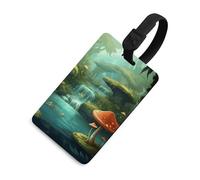 View of Fantasy River - Targhetta per bagagli a forma di fungo con nome, carta d'identità, etichetta per bagagli da crociera per individuare rapidamente valigie, adatta per uomini e donne, zaino per