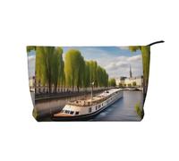 View of The Seine - Borsa per il trucco in velluto a coste con chiusura a cerniera, multifunzione, 22 x 7 x 17 cm, per viaggi, campeggio, vacanze, fitness, Nero , Taglia unica