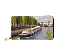 View Of The Seine - Portafoglio lungo con cerniera da donna, 19 x 10 cm, viene fornito con scomparti per carte di credito all'interno, leggero e resistente., nero, Taglia unica, moderno