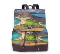View of Two Spiagge Stampa Donne Zaino Impermeabile Antifurto Leggero Pu Moda Pelle Nylon Scuola Borsa A Tracolla Zaino Da Viaggio, Nero , Taglia unica