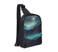 View Under The Moon - Borsa a tracolla con doppia tasca, perfetta per concerti, sport, viaggi, ciclismo ed escursionismo, Stelle della fantascienza, Taglia unica
