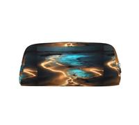 View Under The Moon - Custodia in pelle leggera e portatile con cerniera, 20,5 x 5,5 x 8 cm, per ufficio, viaggio, trousse per trucchi, Oro, Taglia unica, Portamonete