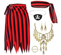 Vifcotlyp Costume da pirata da donna, accessori per costume da pirata, set di accessori da pirata, con gonna da pirata, sciarpa, collana, orecchini e benda per gli occhi, per Halloween, cosplay, feste
