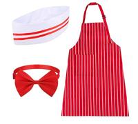 Vifcotlyp Set di 3 grembiuli e cappello da chef, per adulti, regolabile, grembiule da macellaio, con tasche, a righe rosse e bianche, grembiule da cucina, barbecue e giardinaggio, Rosso, Taglia unica