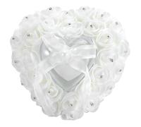VIFERR Cuscino per Fedi Nuziali, Cuscino Portafedi a Forma di Cuore con Strass Rosa Romantico Scatola Guanciale per Anelli da Matrimonio Bianco