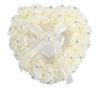 VIFERR Cuscino per Fedi Nuziali, Cuscino Portafedi a Forma di Cuore con Strass Rose Cuscino Portafedi Scatola Cuscino per Anelli da Matrimonio, Latte Bianco