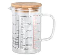 VIFERR Misura Graduata in Vetro 500ml Misura Brocca Caraffa Graduata con Scala Coperchio in Legno e Manico per Cucina Latte Yogurt