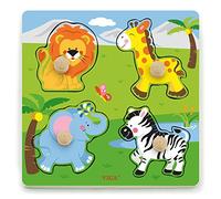VIGA Toys-Big Wooden Knob Puzzle-Wild Animals, 50840