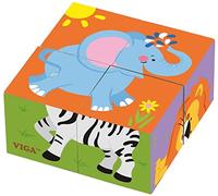 VIGA- Animali Toys-Cube Puzzle-Wild Animals-4 Pieces, Multicolore, 90 x 90 x 45mm, 50836