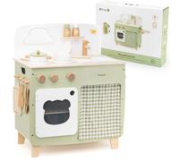 Viga PolarB cucina giocattolo in legno con piano di lavoro ribaltabile e armadietto con tendina